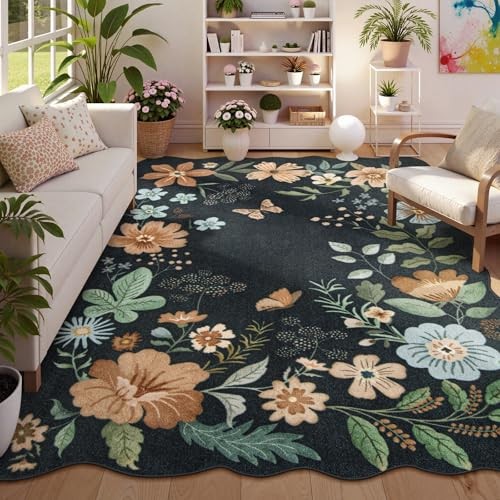  Floral Washable Rugs 8x10, Soft Ultra-Thin 8x10 Rugs for Living Room Bedroom, 