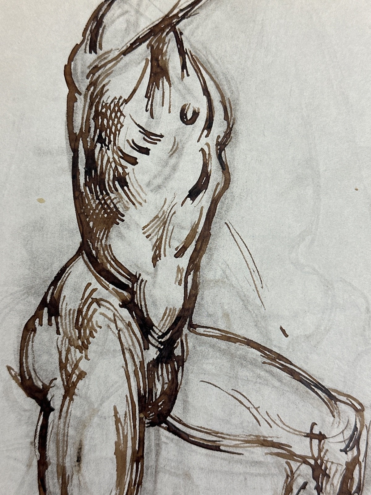 Beautiful Modernist Drawing Portrait Study Of A Man Nude Ink Sketch TEN KATE