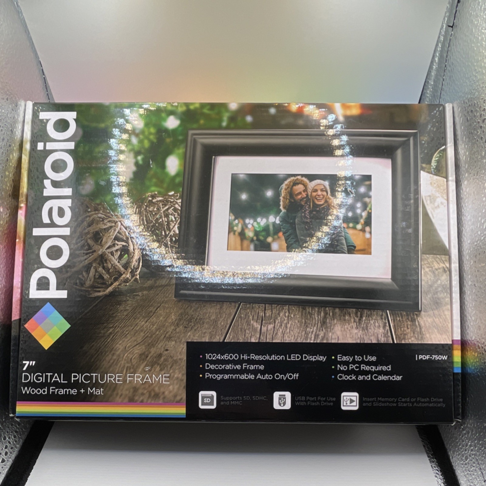 Polaroid PDF-750W 7" LED Digital Picture Frame USB SD Auto On/Off JPEG