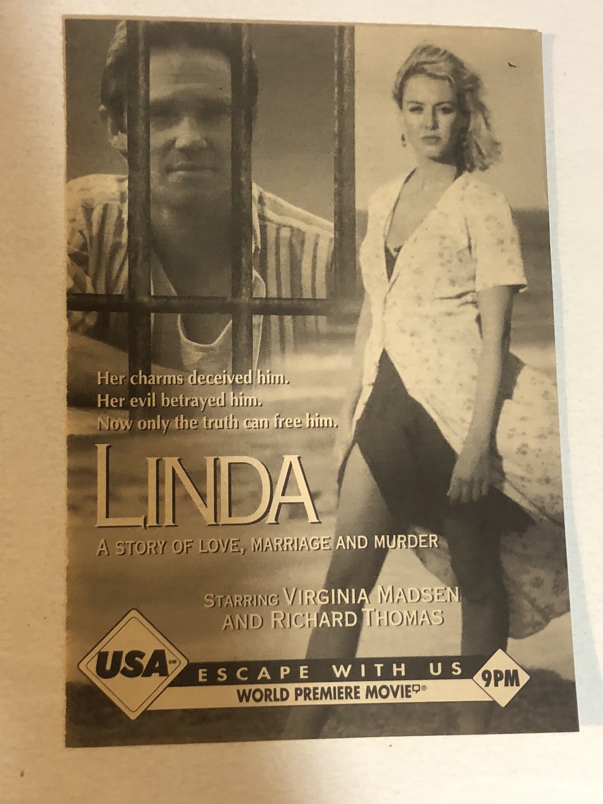 Linda Movie Richard Thomas Virginia Madsen Vintage Print Ad Tpa27