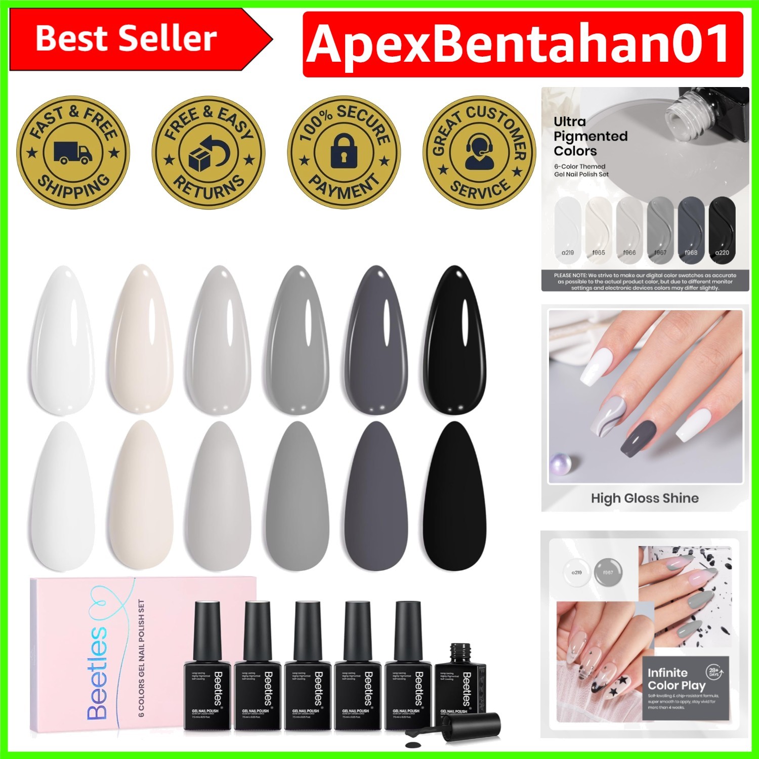 6-Color Beetles Gel Polish Collection: Long-Lasting Elegance for Glamorous Nails