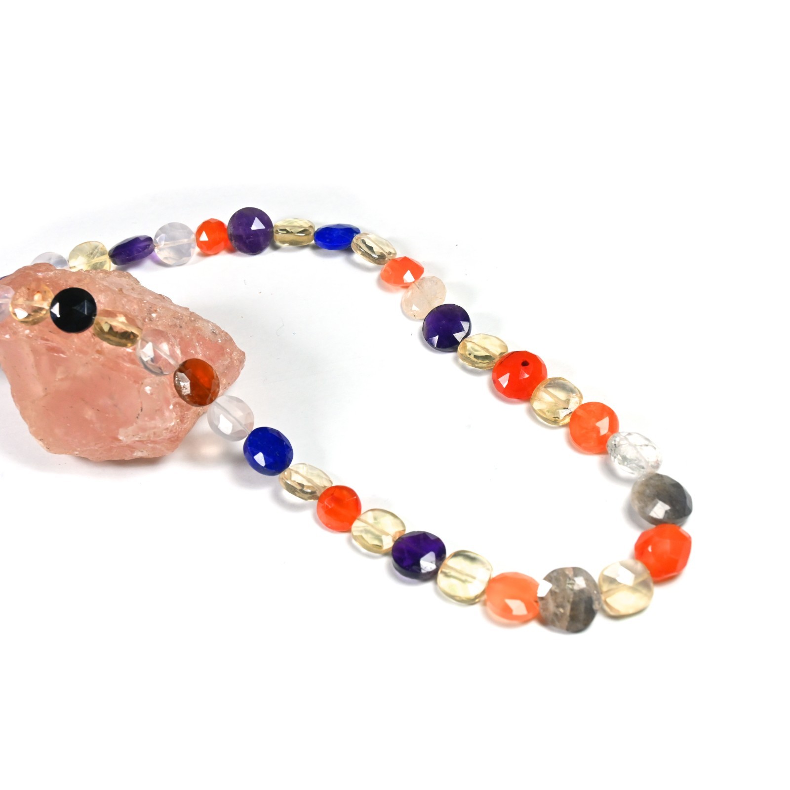 Natural A++ Multi Stone Faceted Coin Shape Gemstone Beaded Choker Necklace 18"