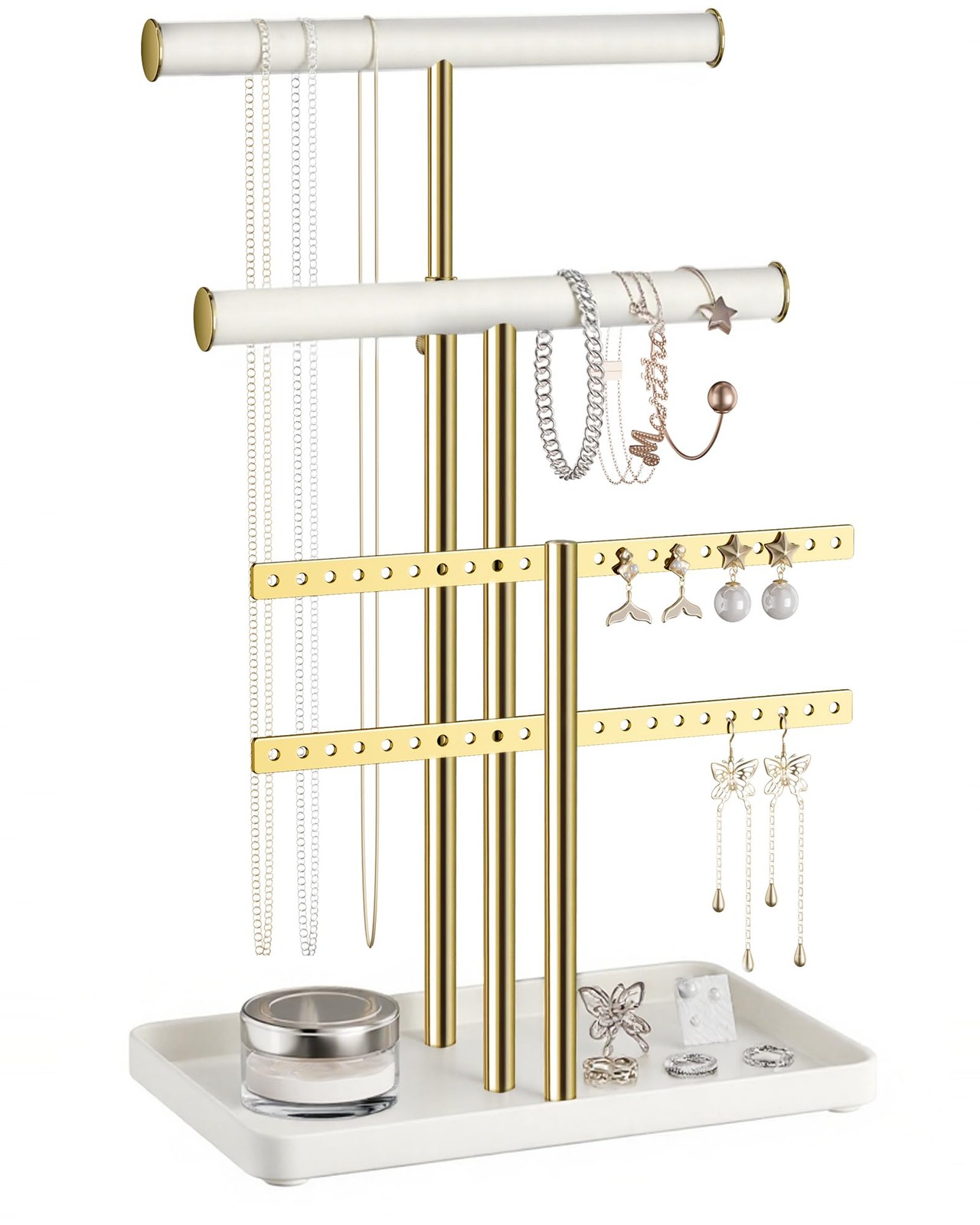 Jewelry Holder Organizer with Velvet, Adjustable 10"-17" Tall, Metal Stand fo...