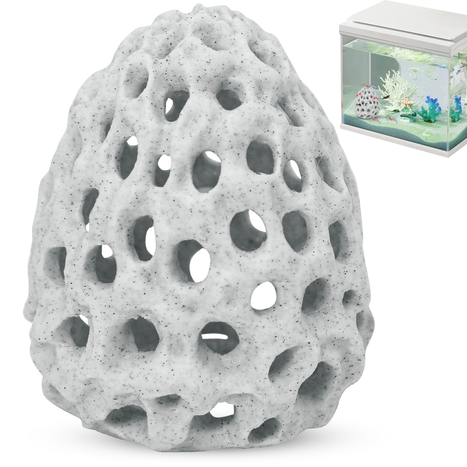 HINGTAI Shrimp Dome Hide Betta Habitat Fish Tank Tunnel with Suction 1, White 