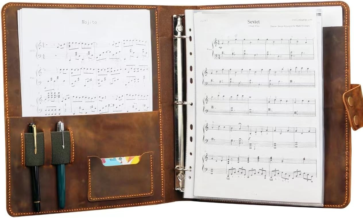 Handmade Leather Sheet Music Binder,Personalized vintage leather music organizer