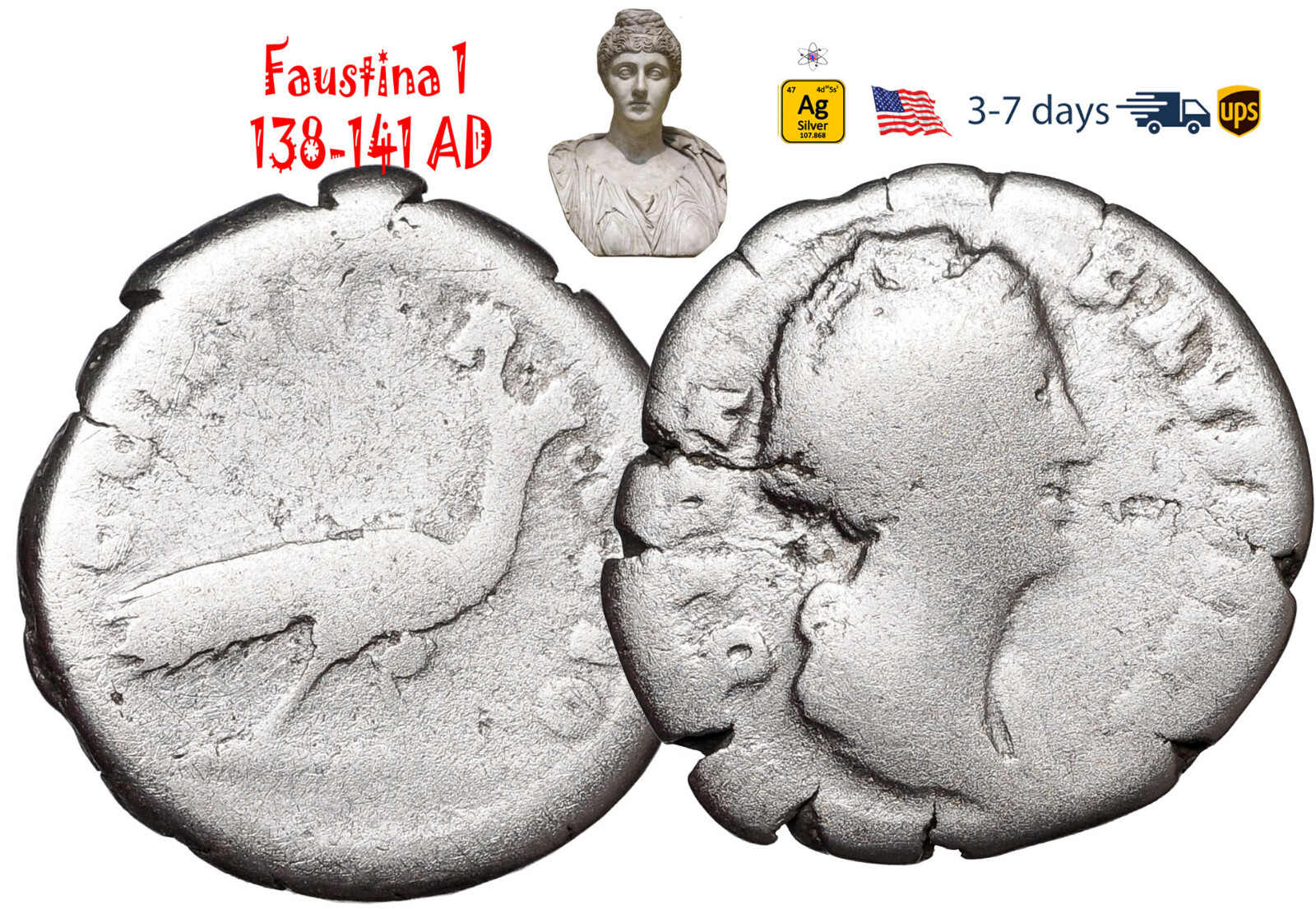 Ancient Roman Empire Coin Silver Faustina 1 138 141 AD Wife ANTONINUS PIUS#32272