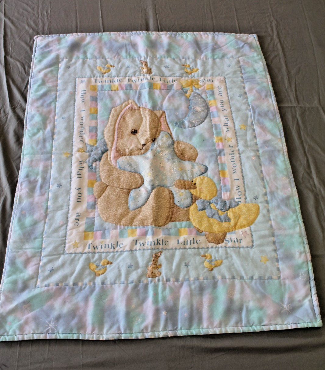 Vintage Baby Crib Blanket Twinkle Star Bunny Duck Glitter 90's Y2K Pastel