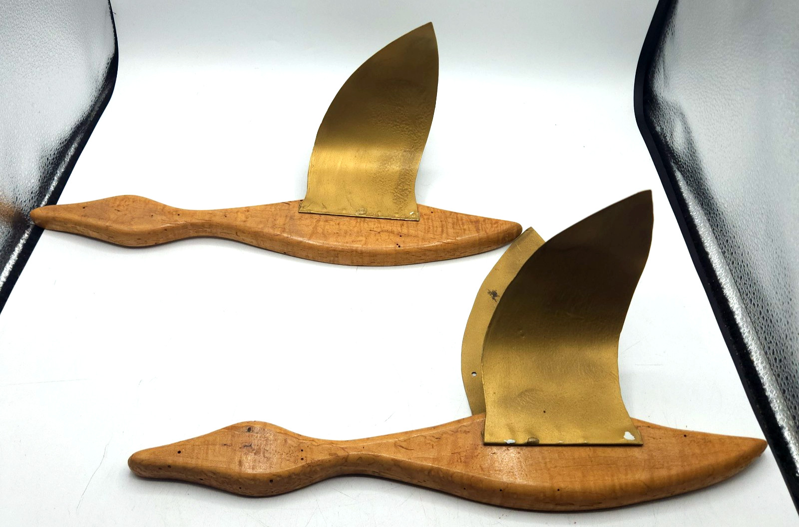 Vintage Wood Duck Wall-hangings with Brass Wings Set of 2