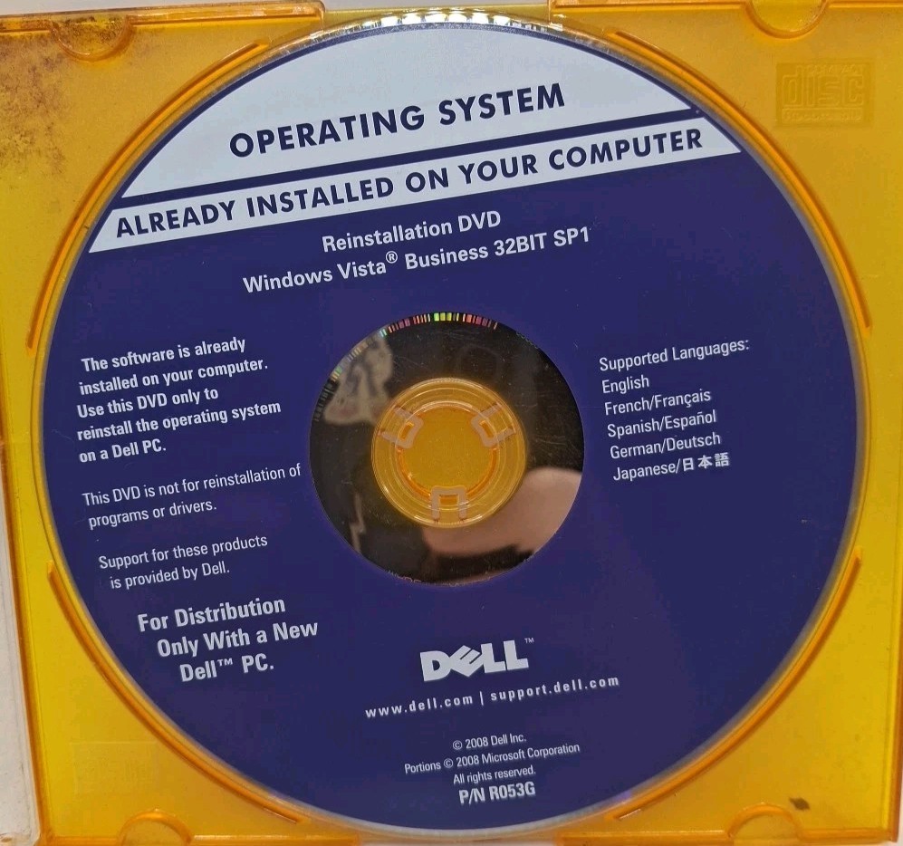 Dell Reinstallation DVD CD for Windows Vista Business 32-Bit SP1 R053G