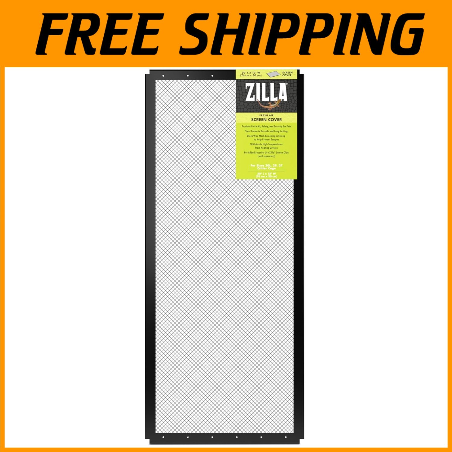 Heavy-Duty Steel Terrarium Screen for Reptiles, 30x12 inches