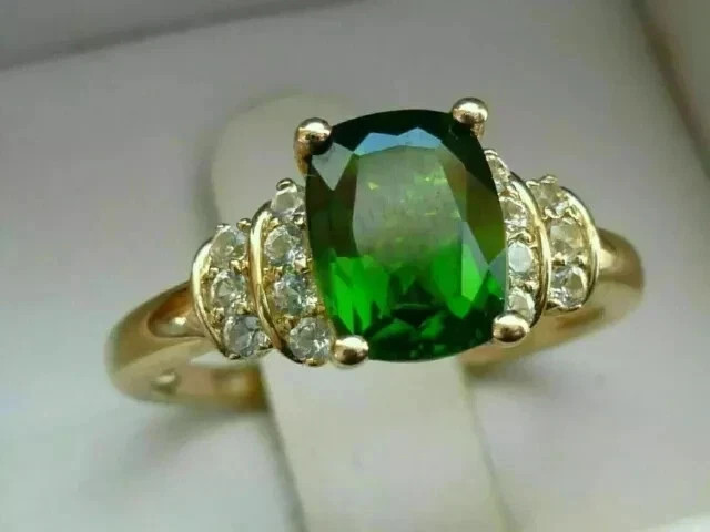 3Ct Cushion Cut Lab Created Emerald Women's Wedding Ring 14K Yellow Gold Plated