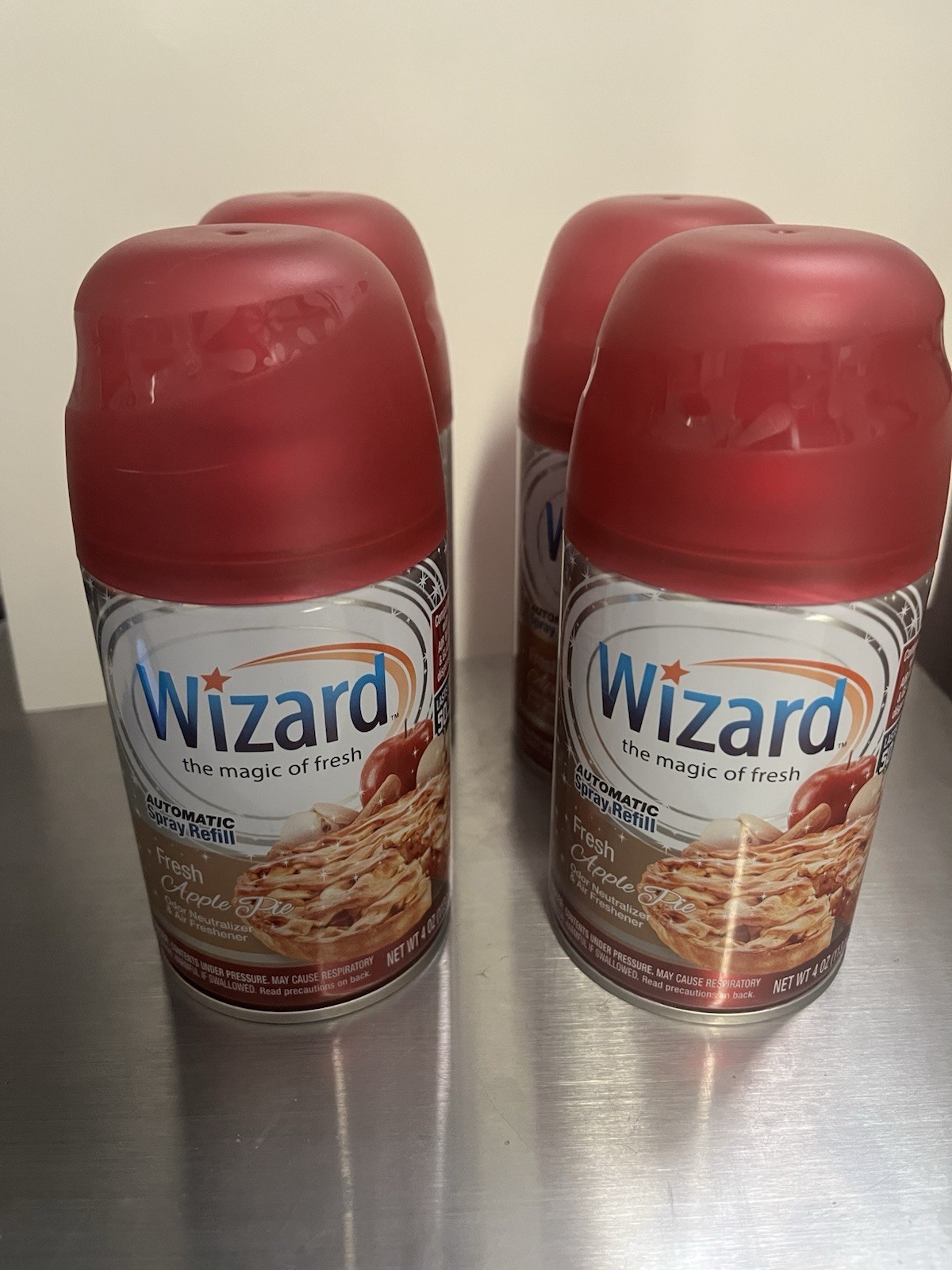 4x Wizard Automatic Spray Refills Fresh Apple Pie 5oz Fits Glade