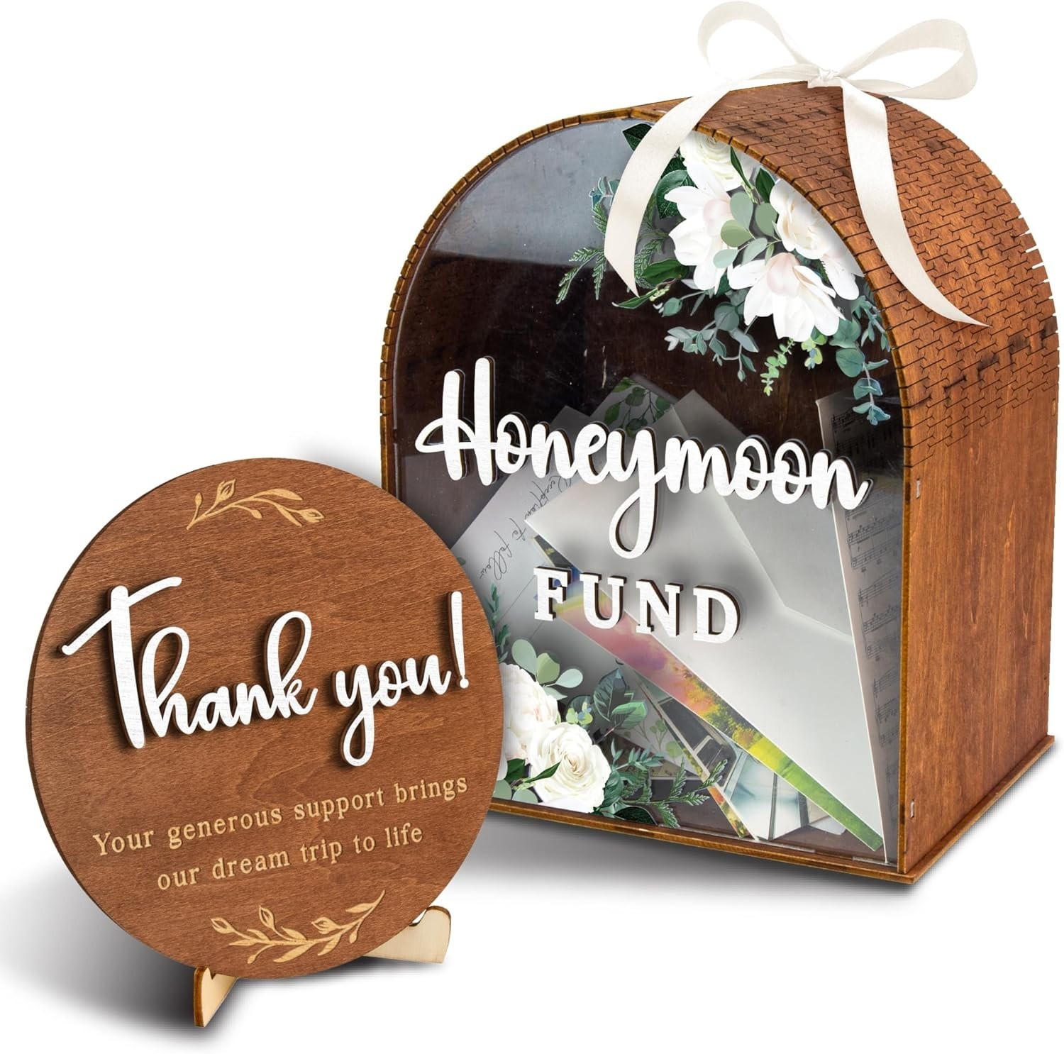 Honeymoon Fund Box – Wooden Wedding Gift & Money Card Box, Rustic Decor 💍🪵