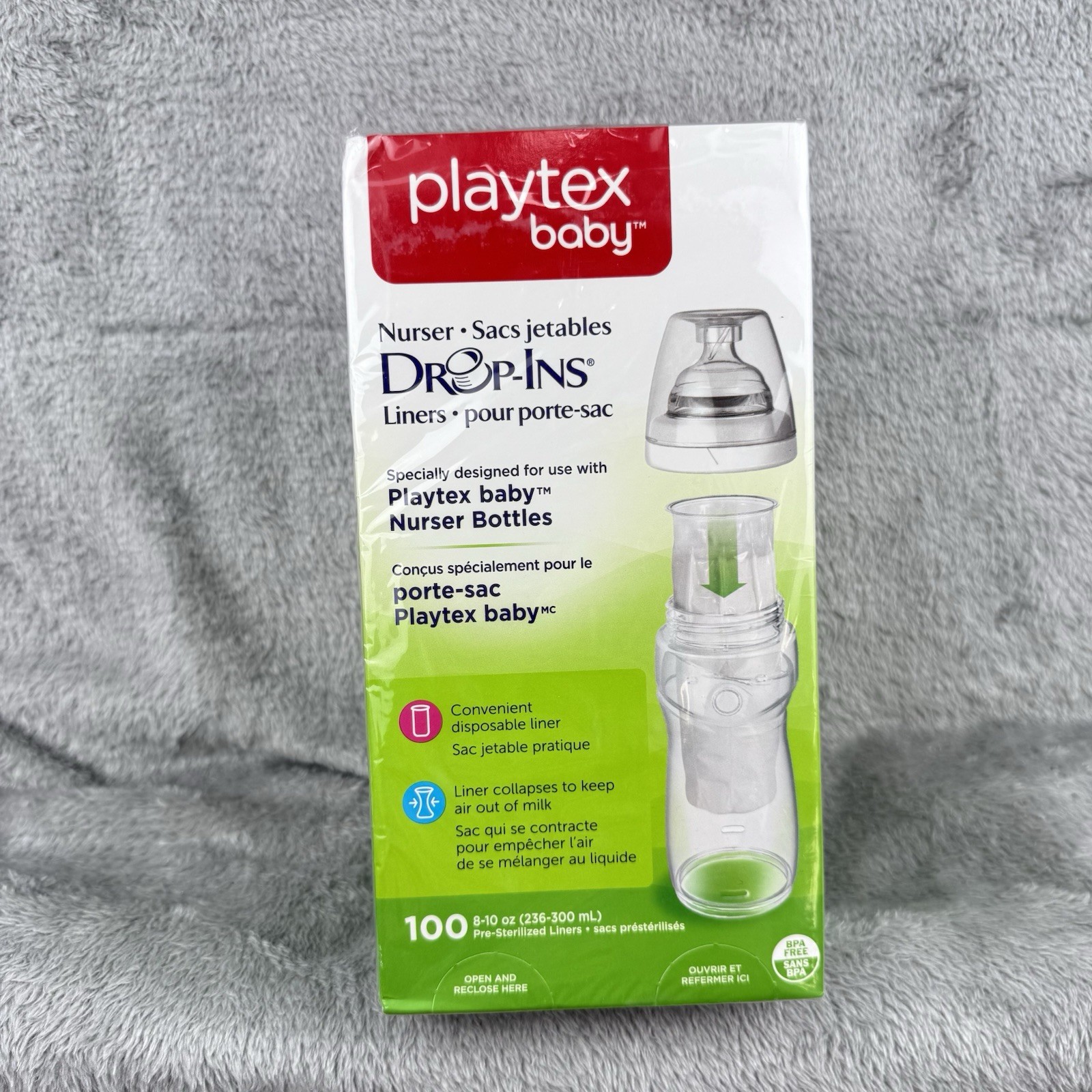 Playtex Baby Drop-ins 100ct Nurser Bottle Liners 8-10oz Necessities NEW