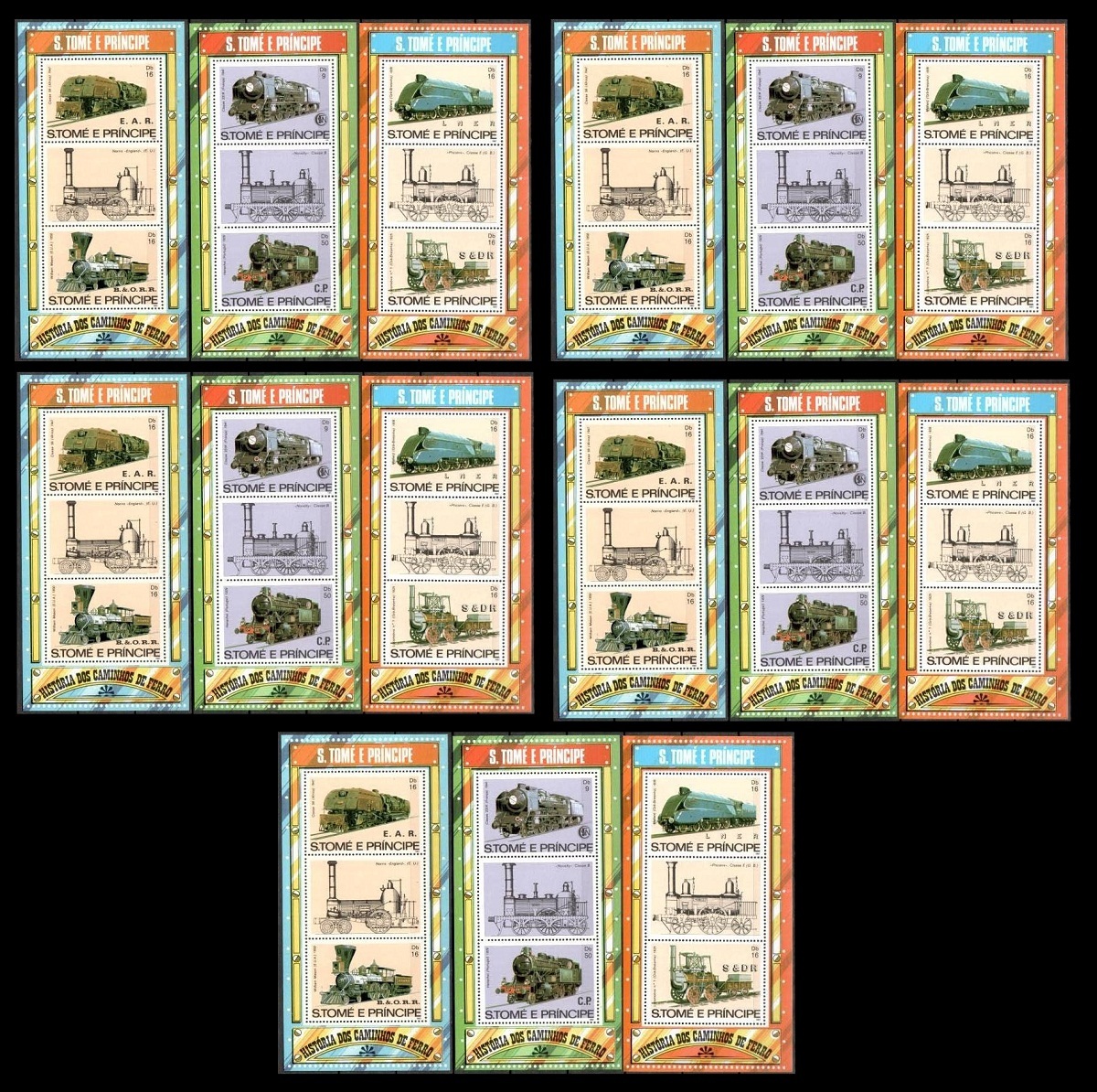 Railways Trains, Eisenbahn, S Tome and Principe 1982 MNH 3 SS Set - 5 sets lot 