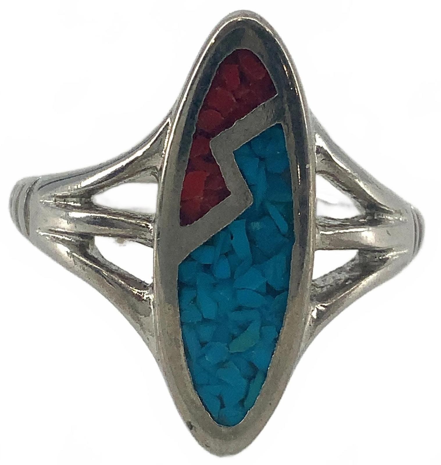 Vintage Bell Trading Post Faux Turquoise Southwestern Silver Tone Ring Size 5.75