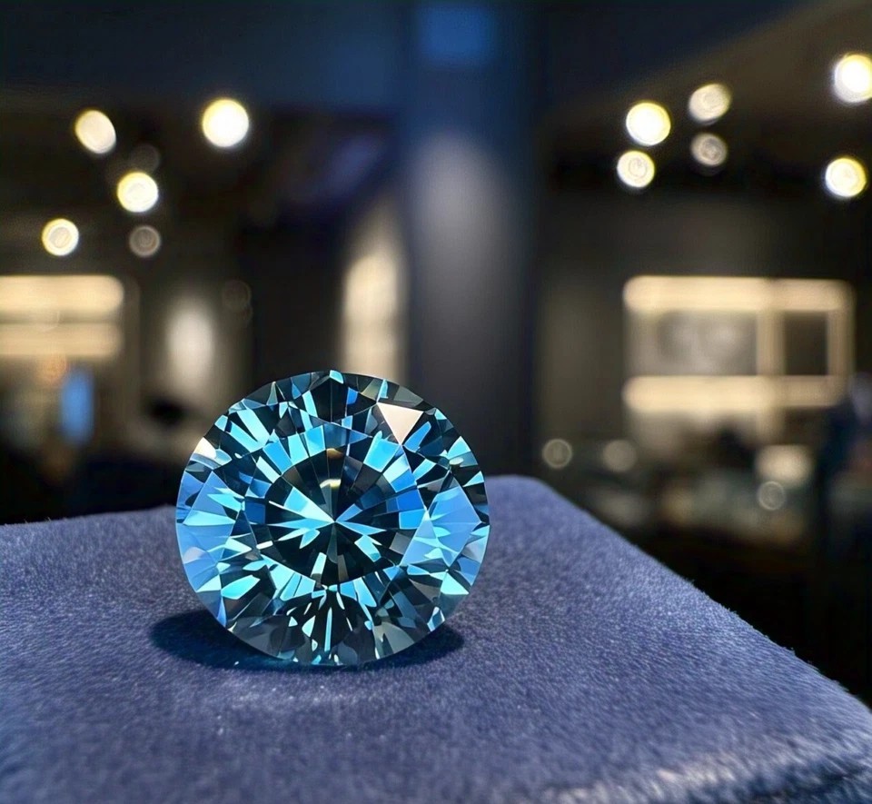 2Ct Round Brilliant Cut Natural Blue Color Lab Grown Diamond VVS1 Certified G618