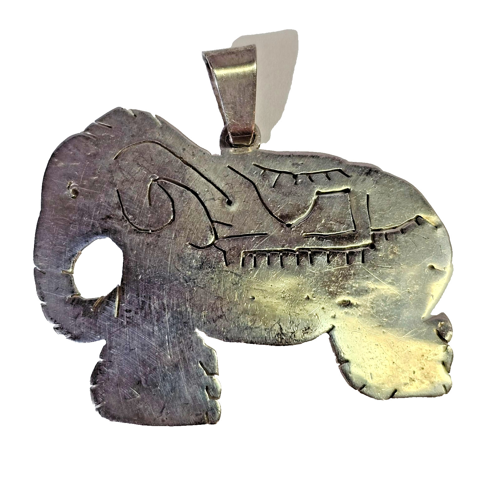 Vtg Sterling Silver Large 2" Elephant Pendant - Heavy 20g- Unique - Tested- S223