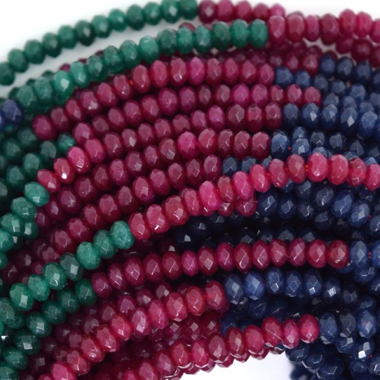 3mm faceted red blue green jade rondelle beads 14.5" strand multicolor