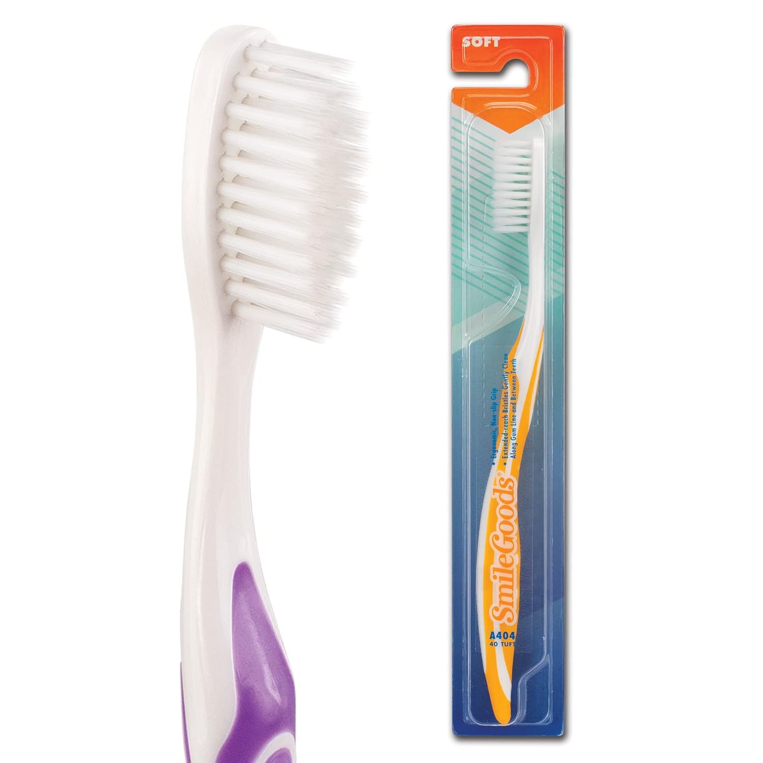 Smilegoods A404 Toothbrush, 40 Tuft, Soft Bristle, Individually Packaged Toothbr