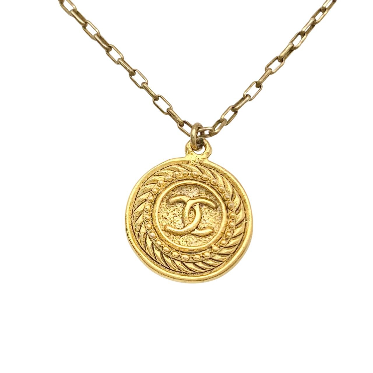 CHANEL Necklace Coco Mark Chain Round Gold Logo Vintage