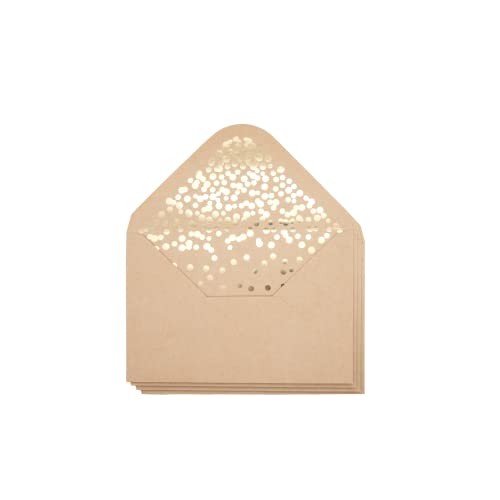 A4 Kraft Envelopes - 50 Pack Pointed Flap Foil Confetti Gold Foil Confetti