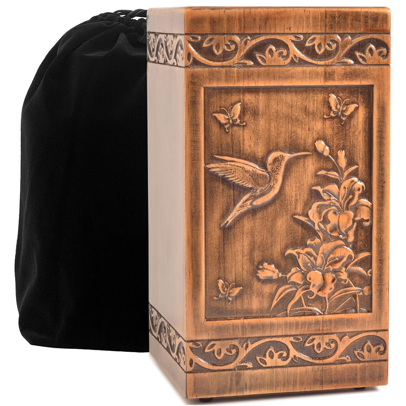 Handmade Wooden Engraved Urn for Human Ashes 250lbs Adult Male Female Satin B...