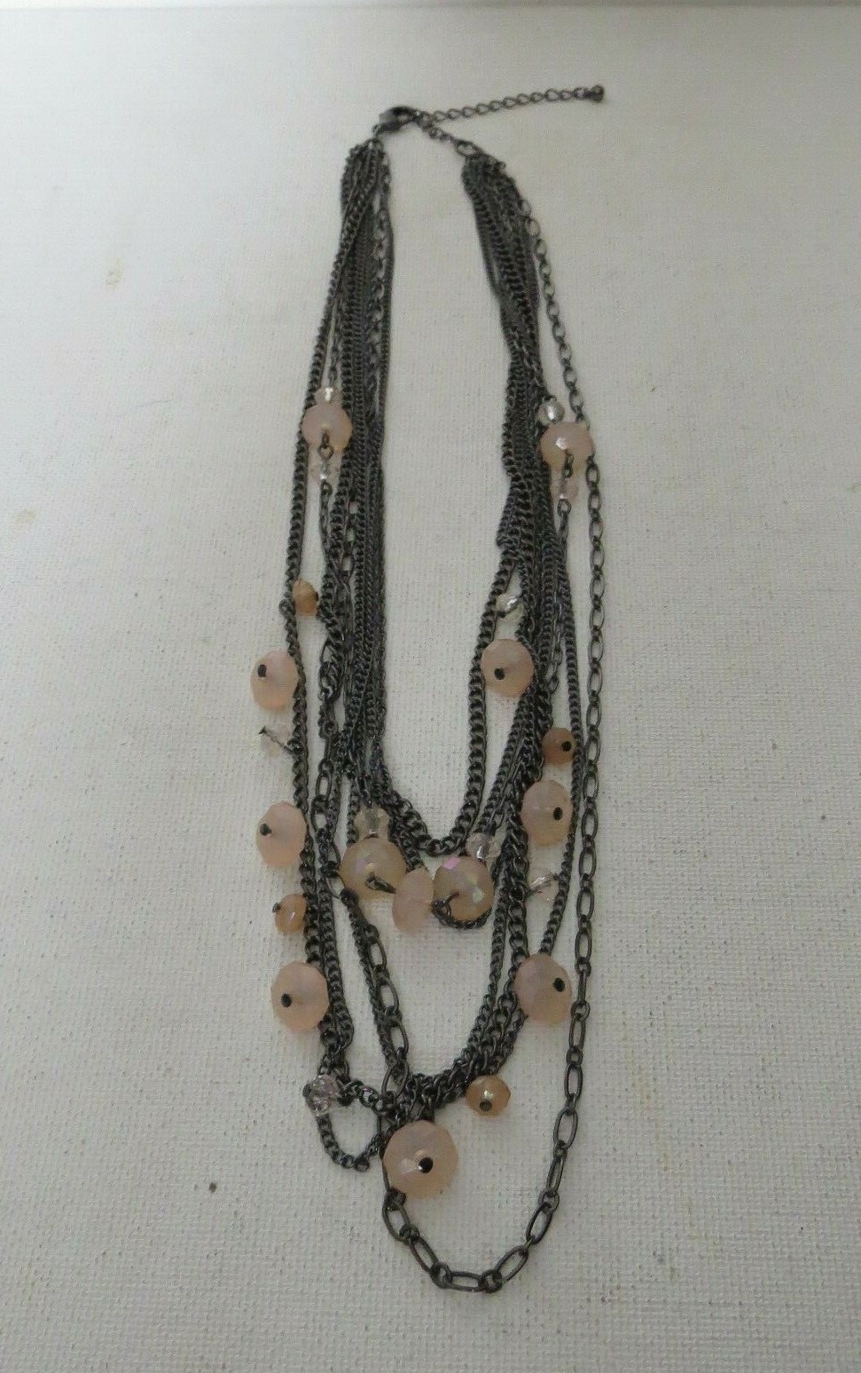 Multiple strand Necklace w/ Black Chain & PINK gems 