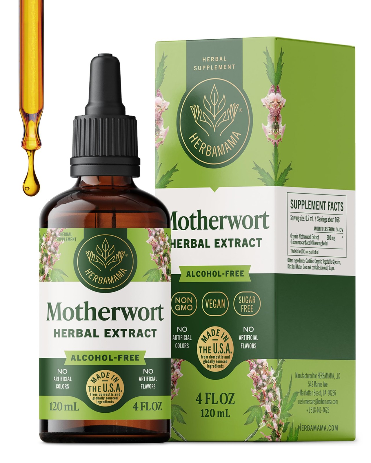 HERBAMAMA Motherwort Tincture  Vegan Motherwort Herb Extract Calming Drops fo...