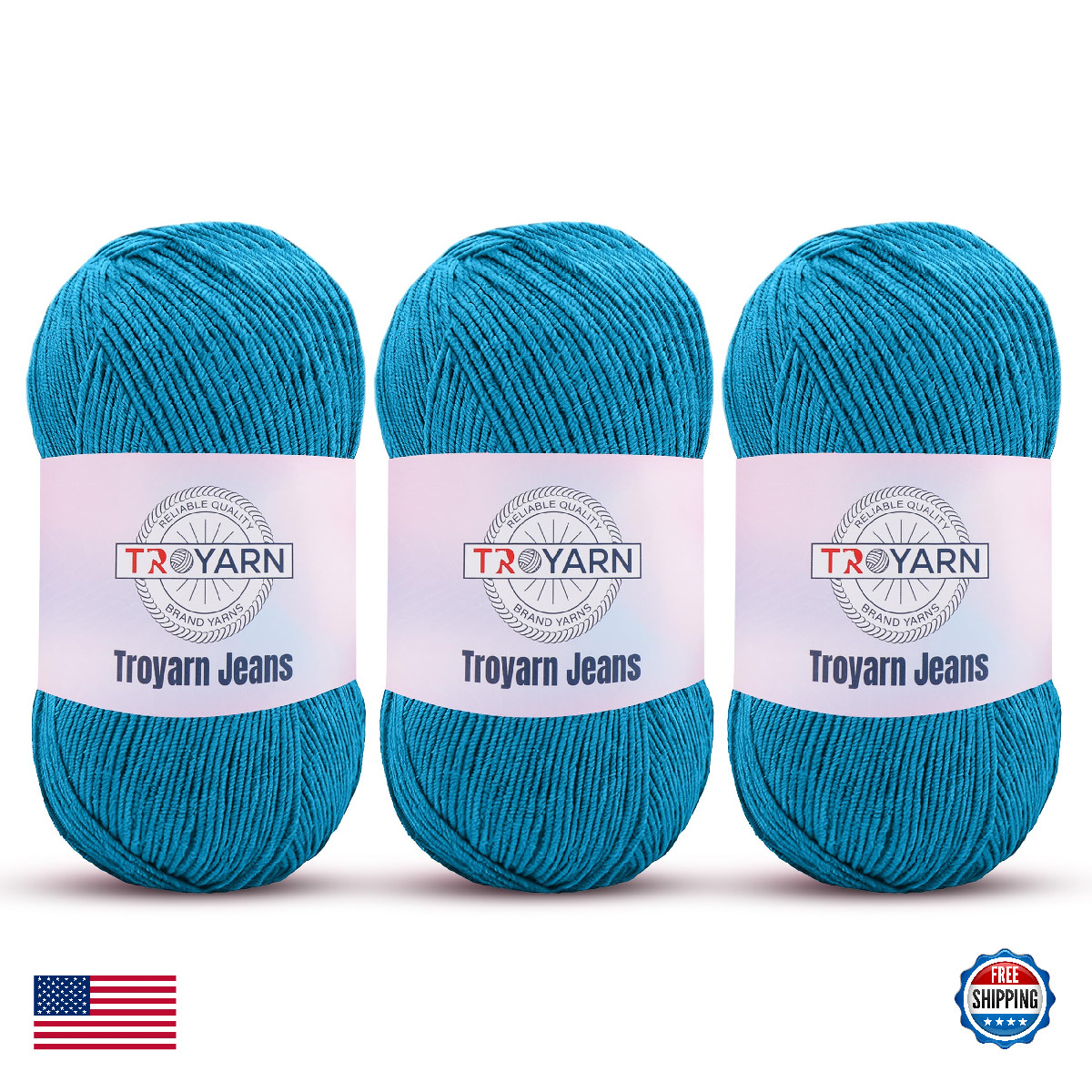 60% Cotton 40% Acrylic Crochet Yarn - 3 Skein Bulk - Turquoise, Fine/Sport