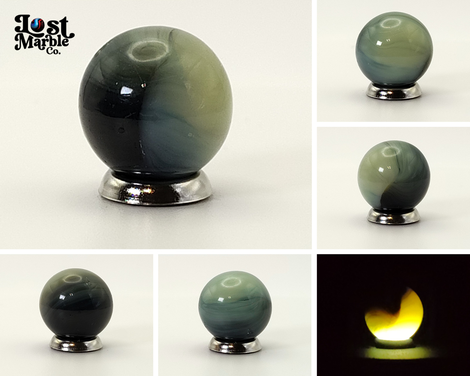 5/8" Akro Agate Patch Marble Deep Blue, Black & Clear NM-