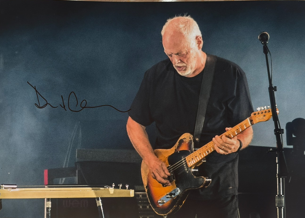 David Gilmour Hand Signed Guitarist Pink Floyd 16x12 Big Photo PSA QO CARD + COA