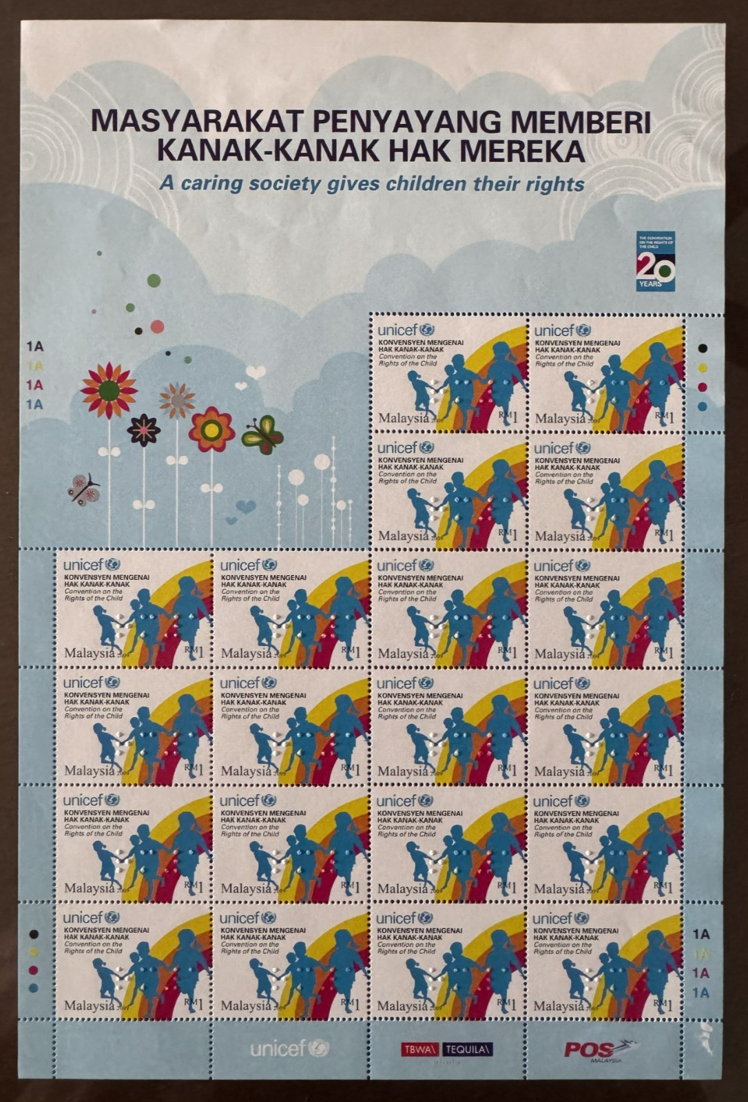 MALAYSIA 2009 Caring Society UNICEF Rights of the Child RM1 sheet20V MNH SG#1620