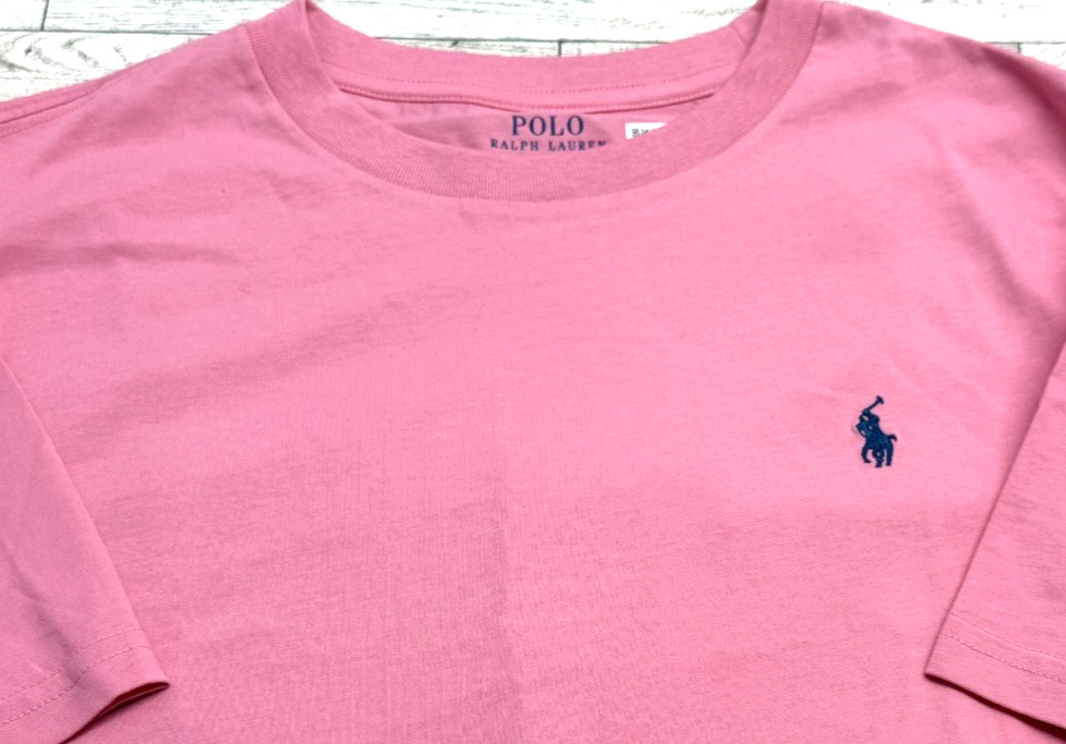 NWOT POLO Ralph Lauren Pink With Navy Blue Pony Logo T Shirt Youth Size LG 14-16
