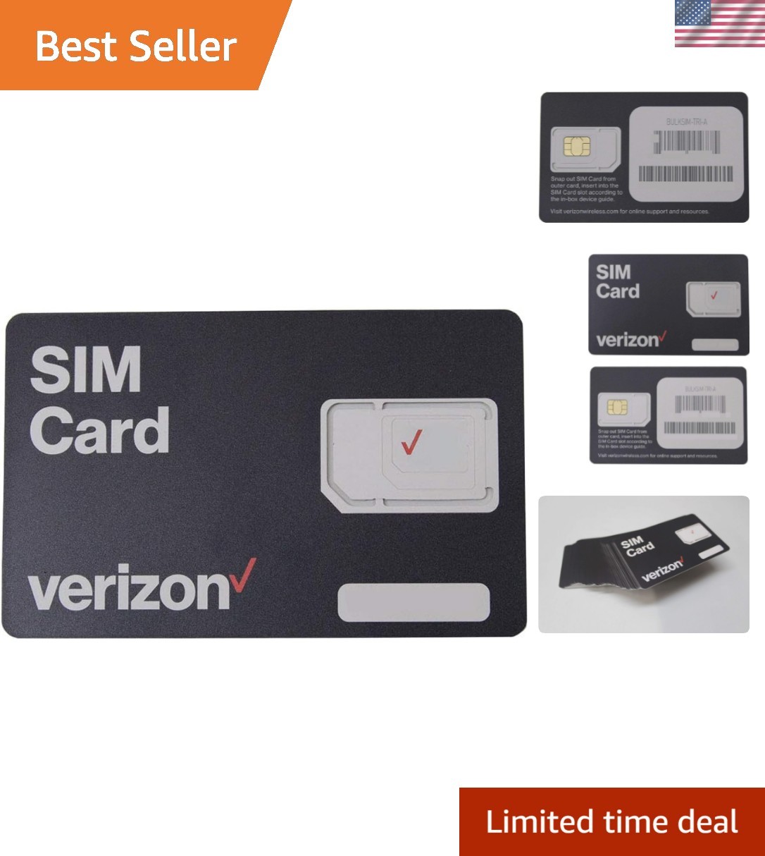 Flexible 3-in-1 SIM Card for Nano, Micro, and Standard Phones - Verizon LTE