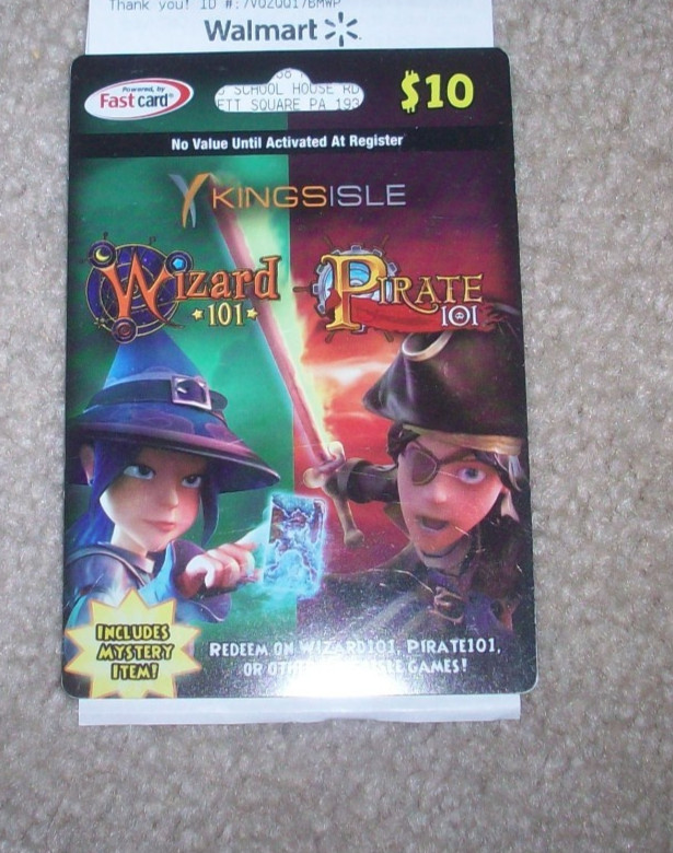 Wizard 101 Game Card Walmart  1 Month Crowns + Pet or Pirate 101