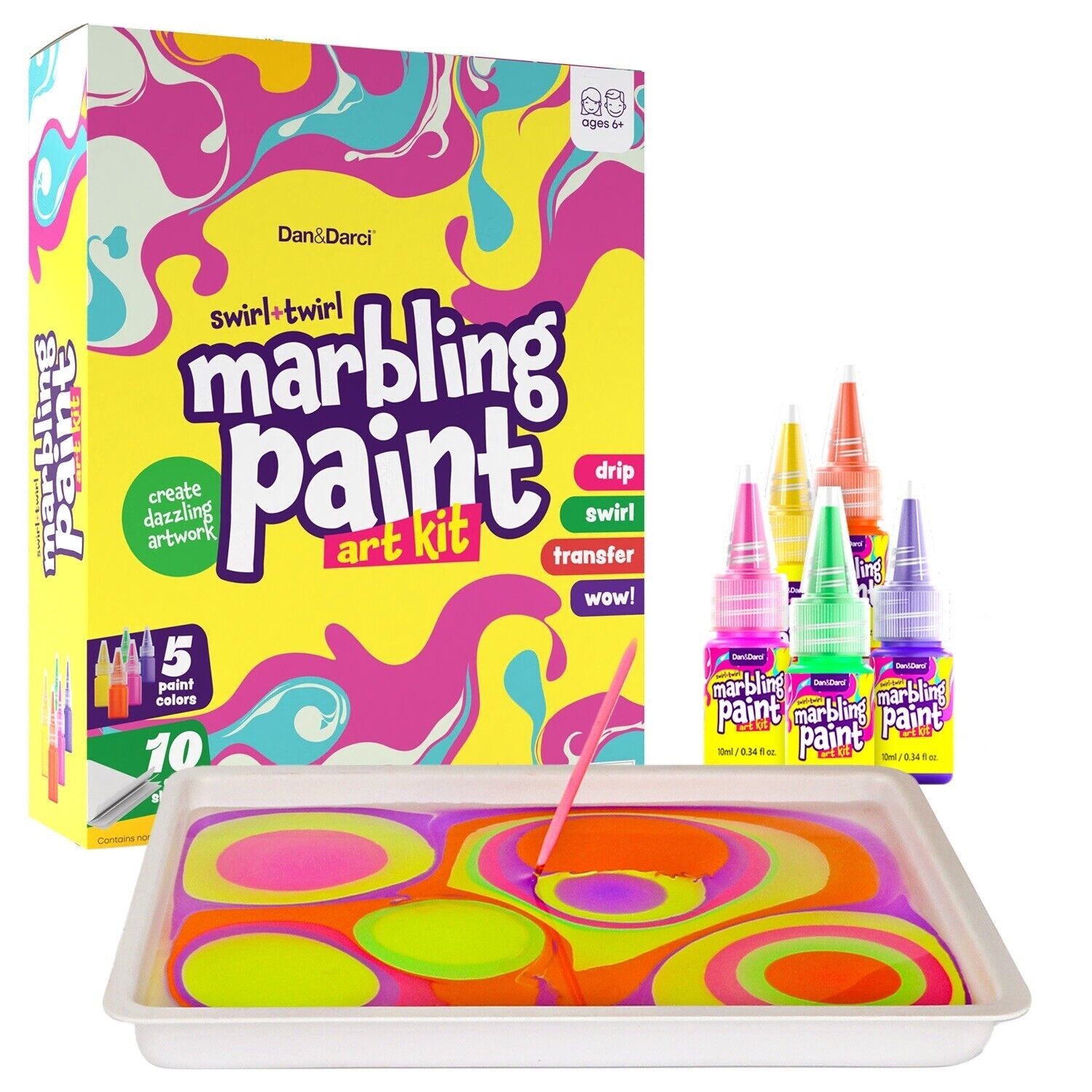 Dan & Darci Swirl & Twirl Marbling Paint Art Kit 5 Paint Colors Brand NEW Sealed
