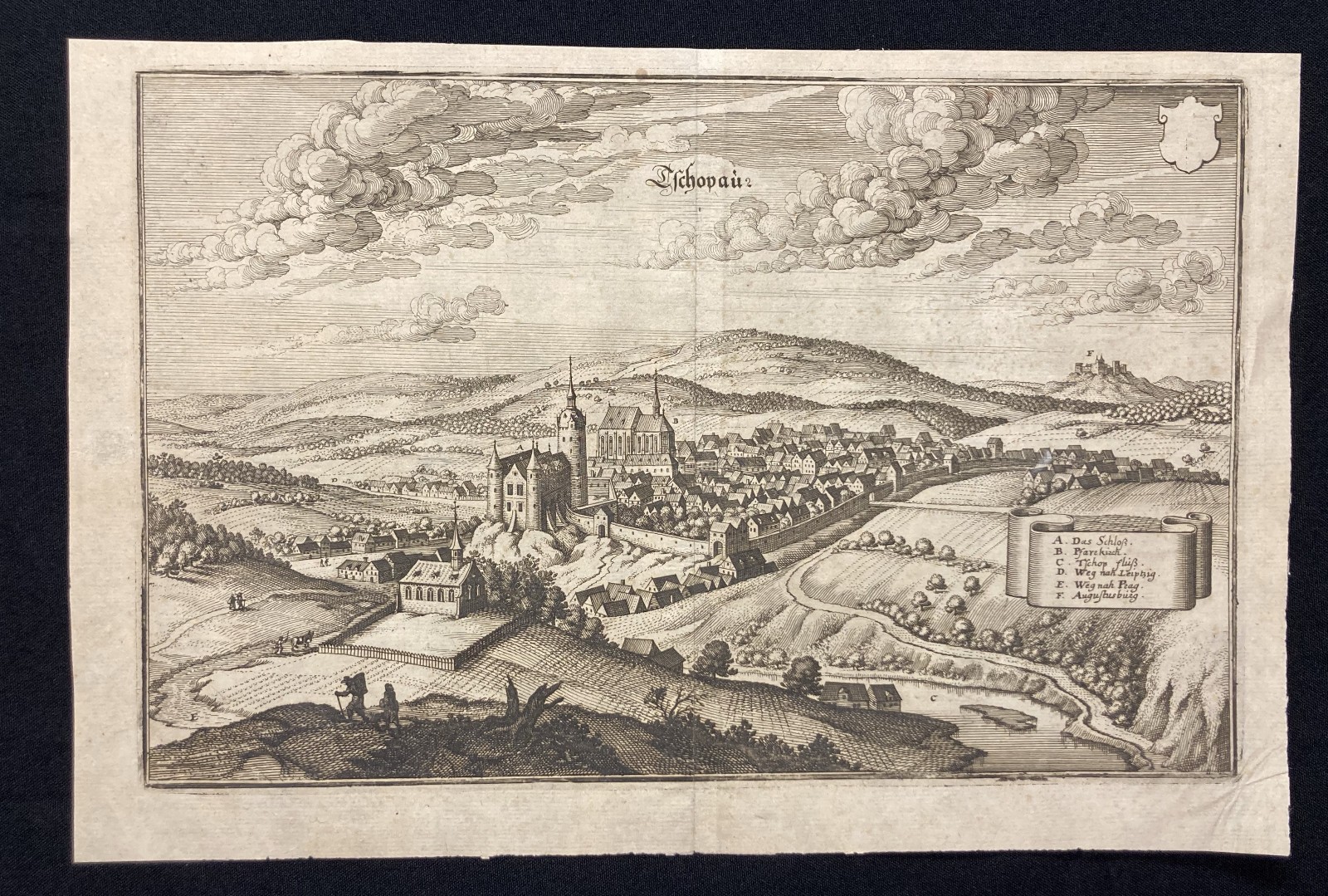 Merian, Mattheus engraved map of Tschopau copperplate engraving