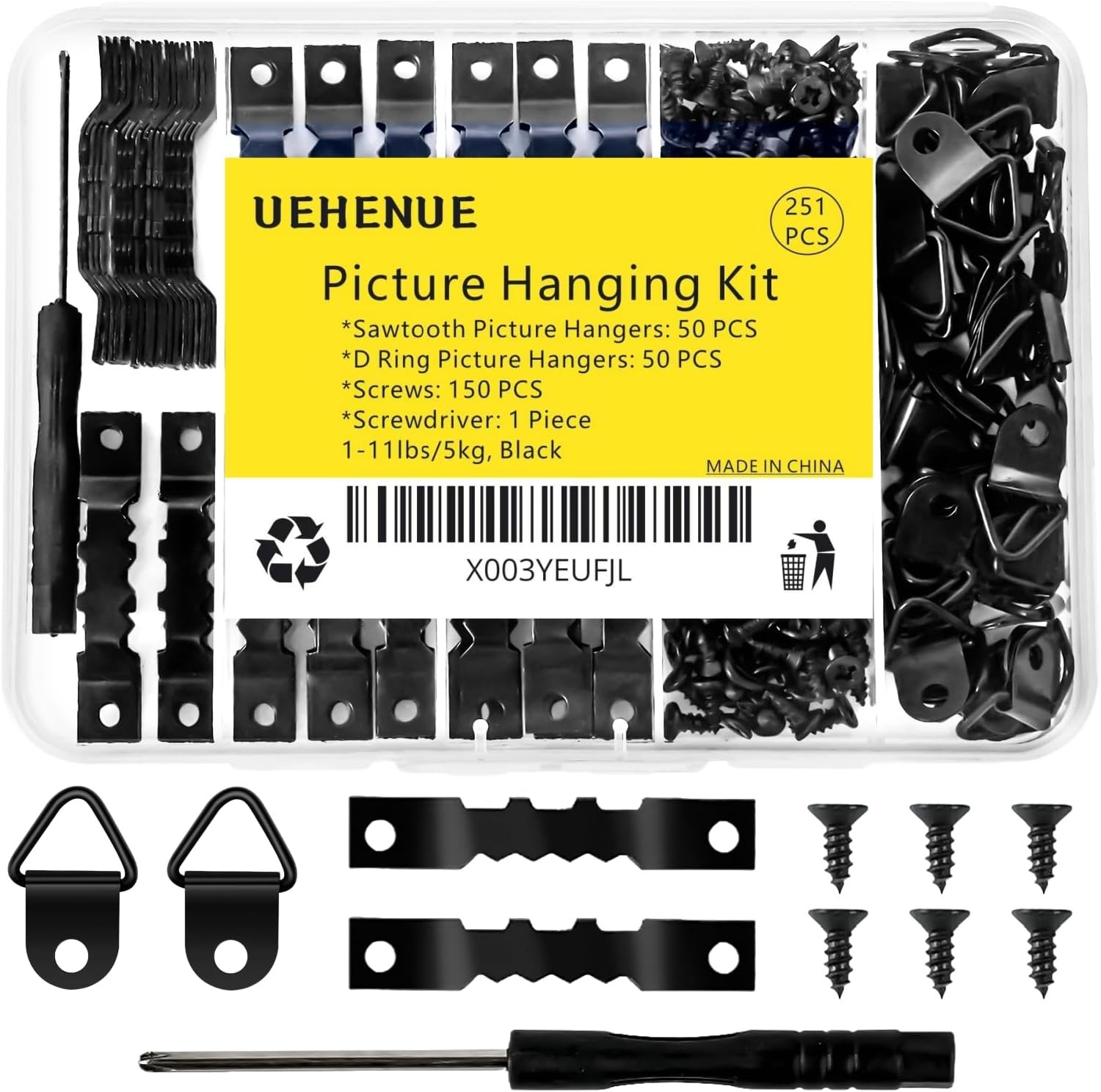 251 Pcs Picture Hanging Kit, Include 50 Sawtooth Picture Hangers, 50 D Rings, 15