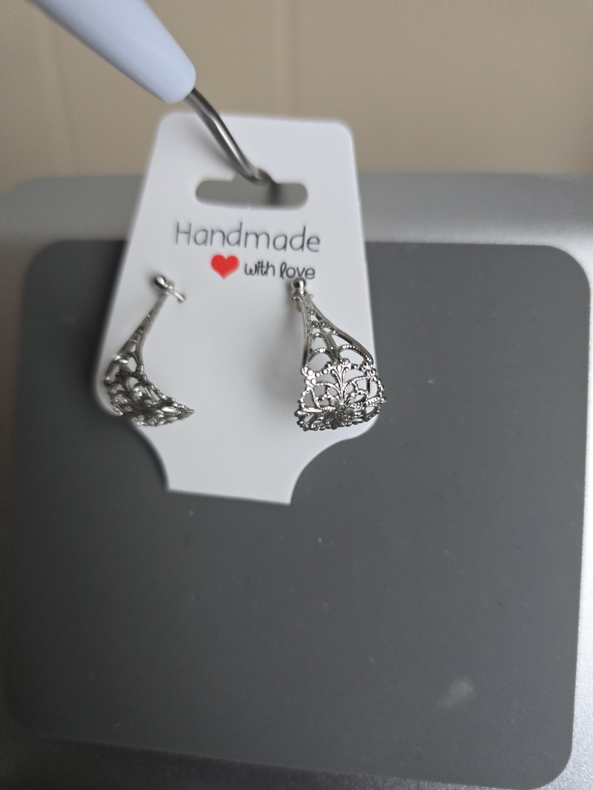 Handcrafted Filigree Earrings Silver Tone Asymmetrical Butterfly Closure