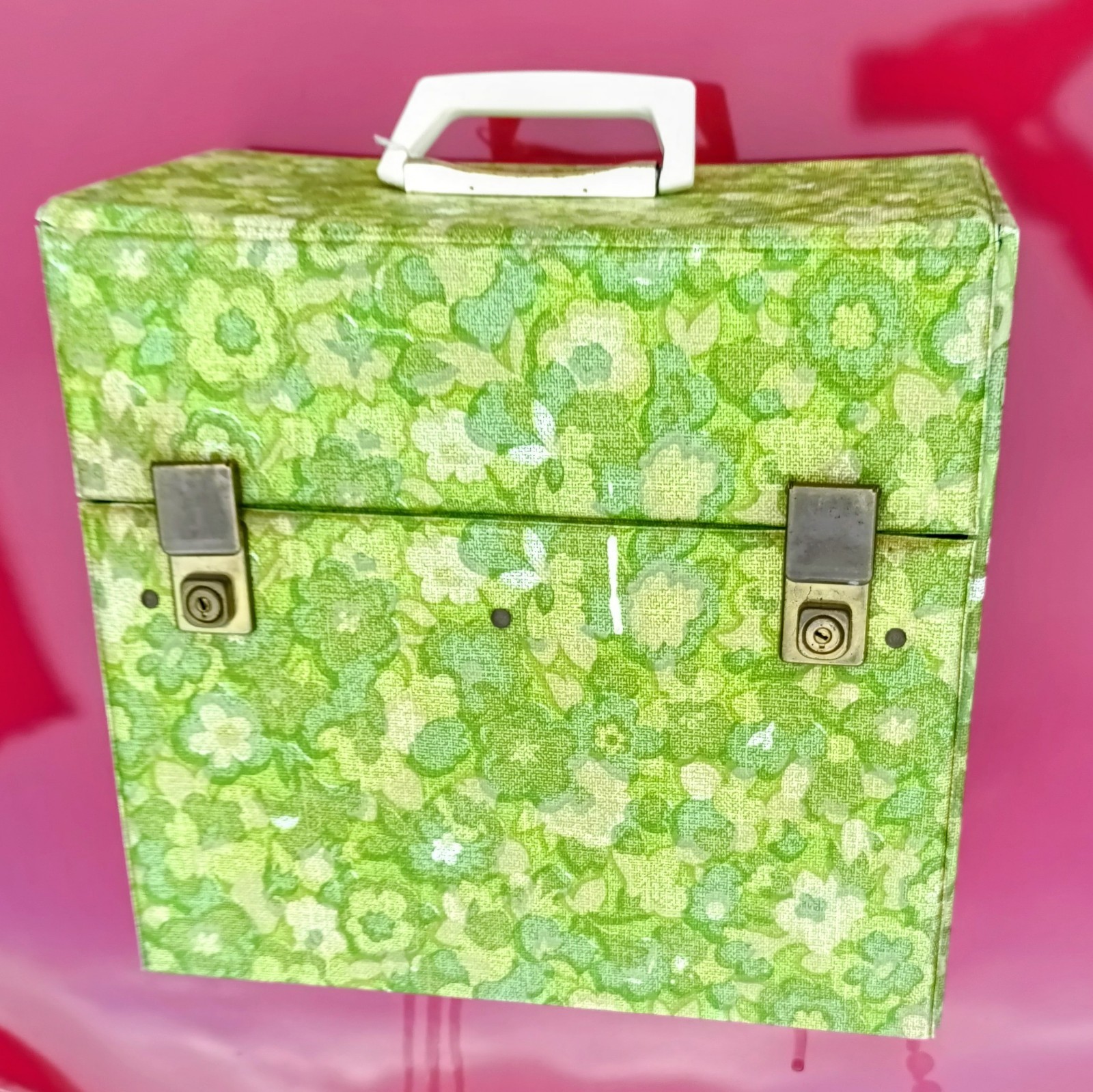 Vintage Retro 12" Album Vinyl Storage Case Box 1960s Original Flower Power Green