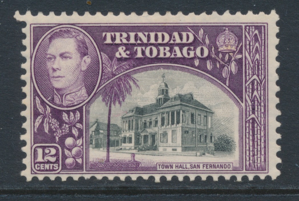 Trinidad & Tobago SG 252 1938 12c  Black & Purple "Town Hall" Mint Hinged