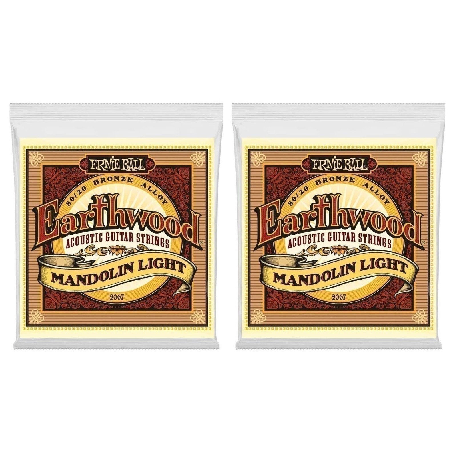 Mandolin Strings Ernie Ball Earthwood Light Loop End 80/20 Bronze 2067 2 Pack