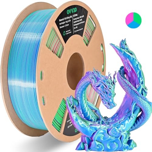 OVV3D PLA Filament 1.75mm Tri-Colors, 3D Tri-color Sky Blue & Rose Red & Green
