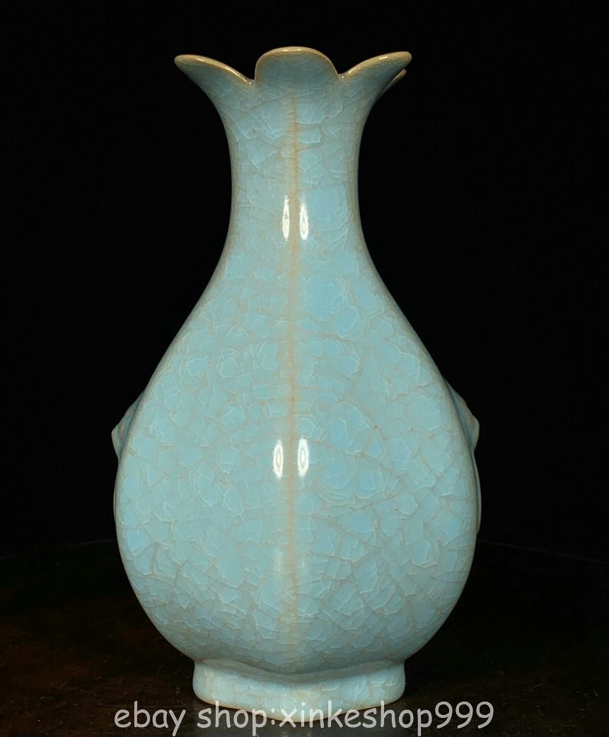 6.2" Antique Song Chinese Ru Kiln Porcelain Dynasty Beast Head Vase Bottle