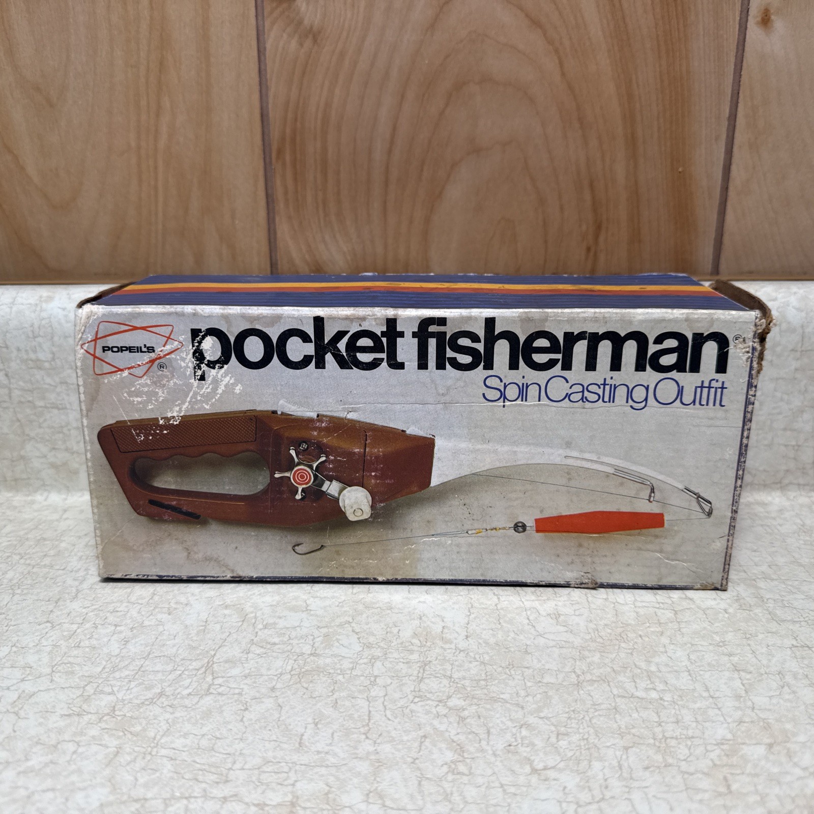 Vintage Brown POPEIL'S POCKET FISHERMAN Spin Casting Outfit Original Box 1972