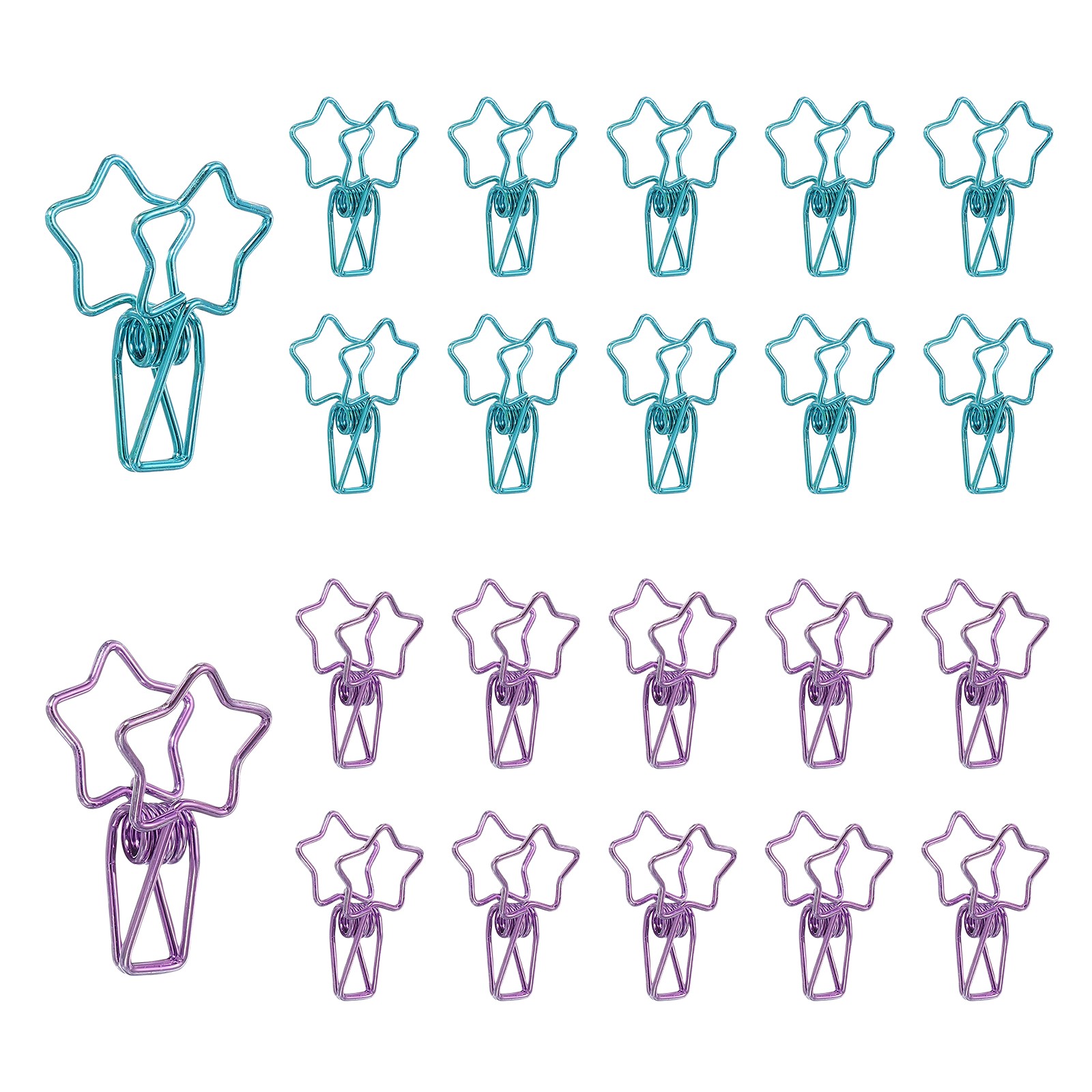 30Pcs 1.2" Pentagram Star Design Office Clips For Paper, Purple/Blue