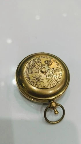 Antique Finish Brass Pocket Sundial Compass w/ Screw On Lid  Nautical Style 2 "