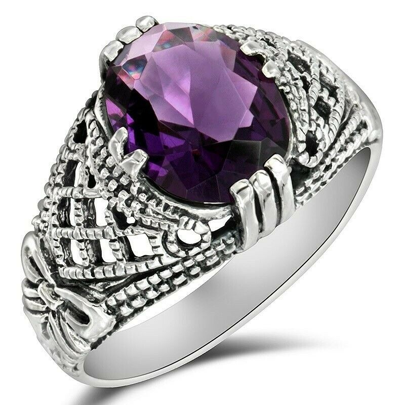 2CT Natural Amethyst 925 Solid Sterling Silver Ring Jewelry Sz 8 