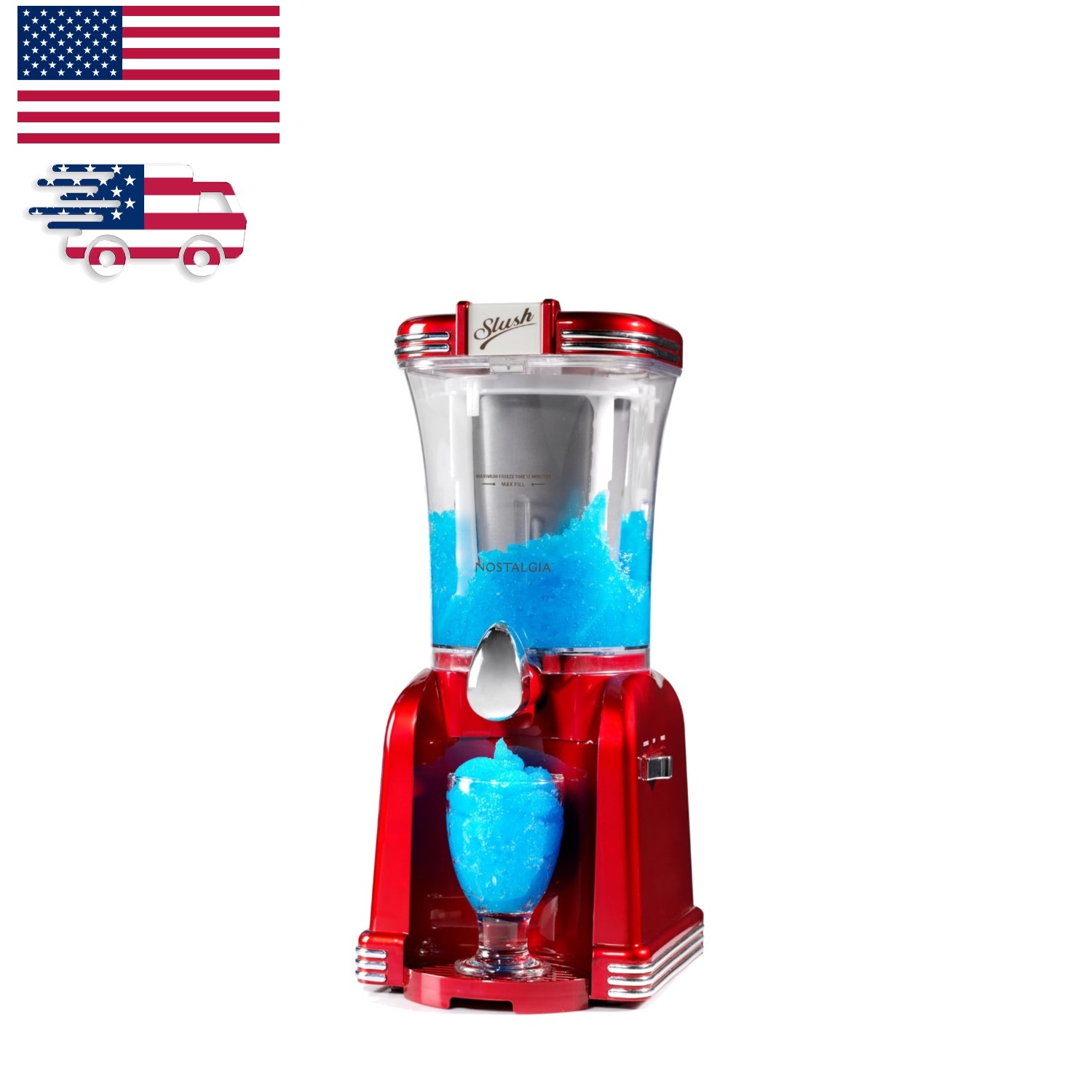 Effortless 32-Ounce Slushy Maker with Stainless Steel Spout - Retro Red Elegance